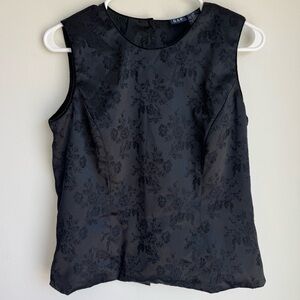 GAP Y2K Black Floral Sleeveless Blouse Brocade Size Medium